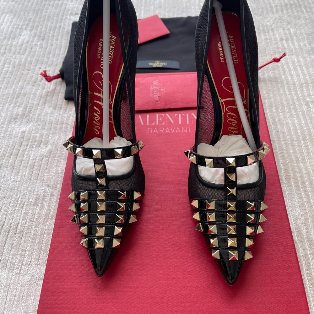 NEW! SHOES VALENTINO - ROCKSTUD PATENT-LEATHER PUMP 100 MM - SIZE 37